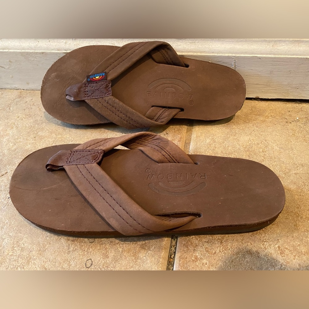 Rainbow Womens Premium Leather Single Layer Flip Flops Sandals Size 5.5